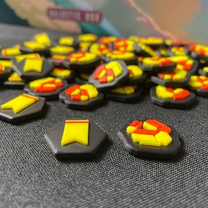 Voidfall-upgrade Bounty & Reclaim-tokens + op maat gemaakte microvezelzakjes, hoge kwaliteit 3D-geprint, volledige set (75 tokens), past in GameTrayz