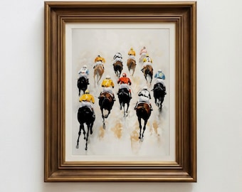 Polo Match print, trendy paardensportkunst, neutraal schilderij met ruiter, luxe countryclubdecoratie voor de welgestelden, cadeau voor paardensportliefhebbers, cadeau voor paardenliefhebbers