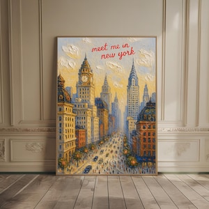 Retro New York City Print Trendy Wall Art NYC Travel Poster Old New York Print Dorm Decor Vintage Meet Me in NY Apartment Oil Painting