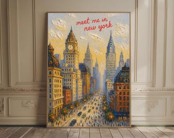 Retro New York City Print Trendy Wall Art NYC Travel Poster Old New York Print Dorm Decor Vintage Meet Me in NY Apartment Oil Painting