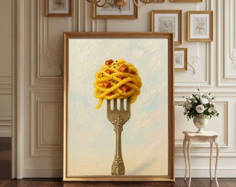 Pasta print keuken muur decor spaghetti pasta op vork keuken kunst carbonara kunst Italiaanse muur kunst restaurant eten & drinken olieverfschilderij