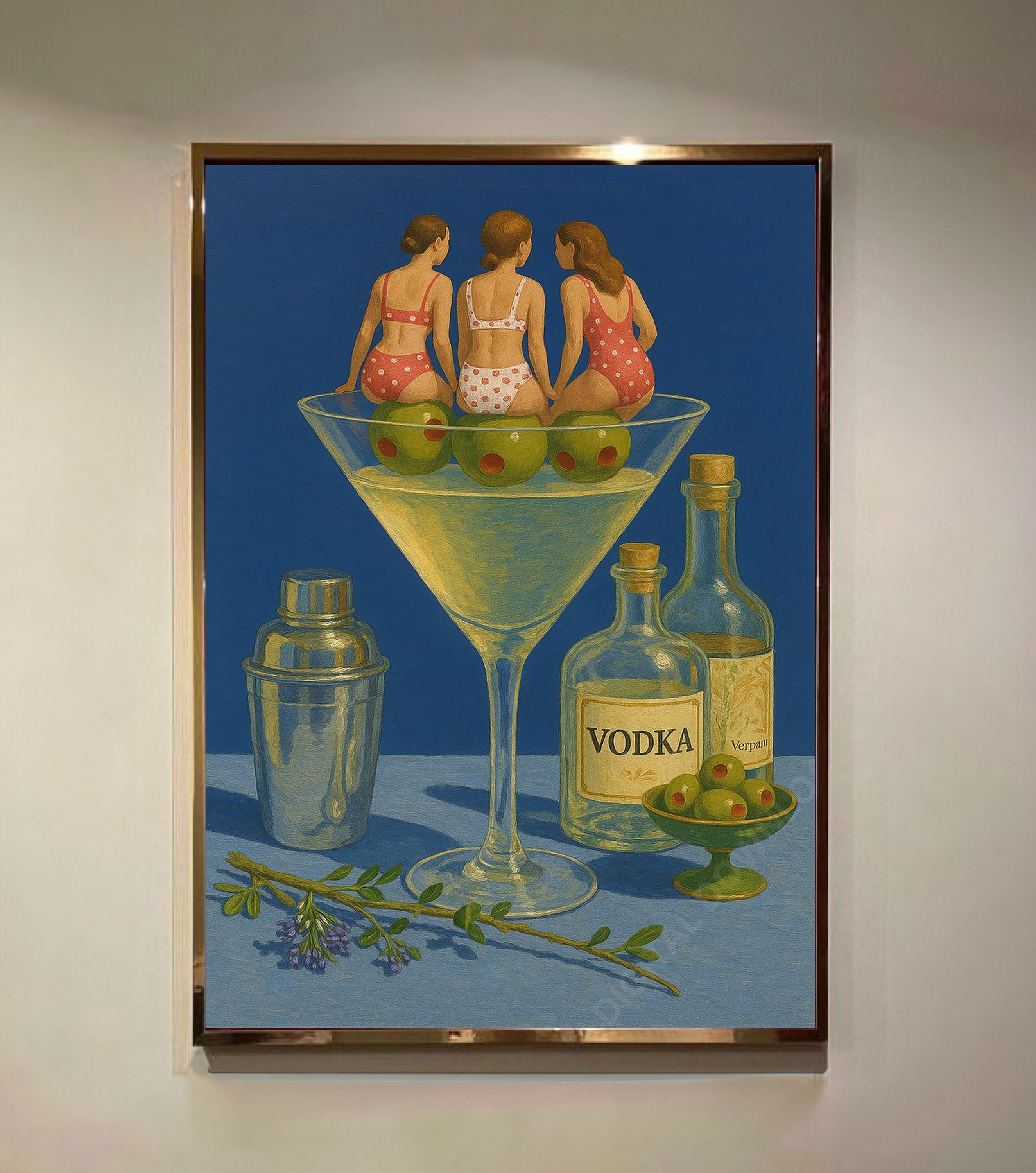 Vintage Dirty Martini Bar Print Abstract Oil Painting Vodka Print