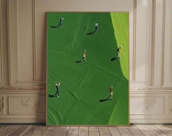 golf print, retro golf decor for man cave, golf oil painting, golf poster, golf course art, tiny people print, sporty texture wall art gift