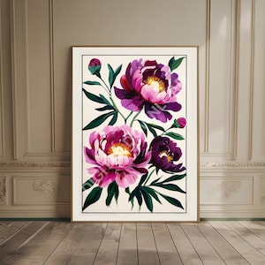 pink peonies print modern colorful peony art minimalist print summer flowers poster girly room decor botanical print maximalist floral art