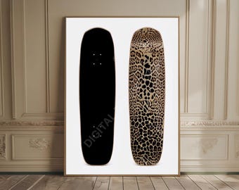 Cheetah print skateboard muur kunst dierenprint mode muur kunst doden print luipaard muur kunst edgy muur decor luxe mode cadeau voor haar