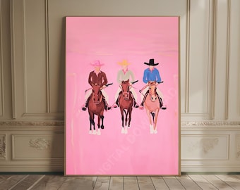 Southwestern cowboys Print colorful abstract western horse painting pink country poster Vibrant Rodeo art eclectic Western Horse Rider Print