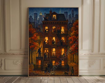 New York City Print NYC Decor Autumn New York Print Travel Art City Skyline Art Fall Cityscape Print Trendy City Night Art Townhouse Print