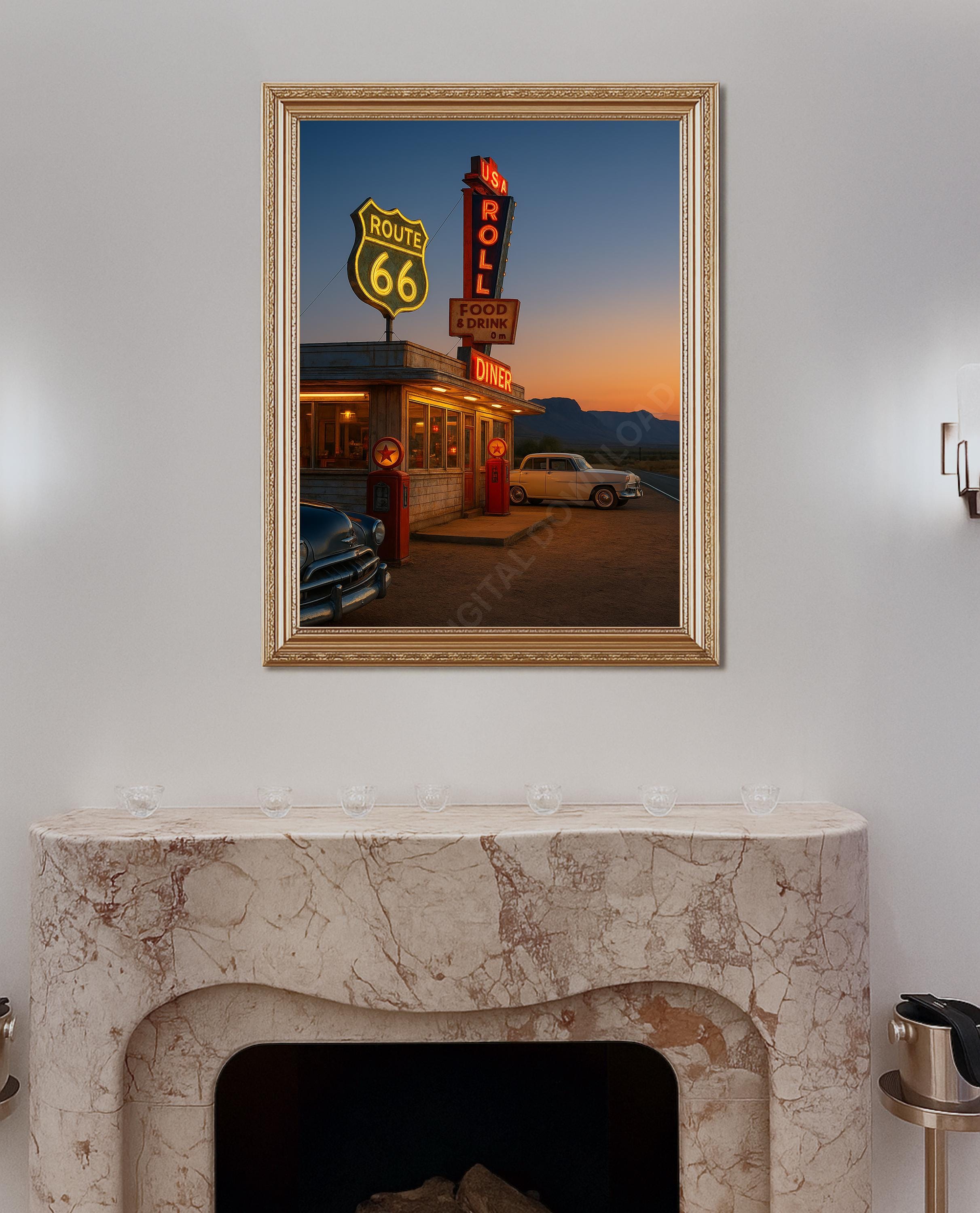 Retro Diner Print Arizona Desert Wall Art Route 66 Poster 80s