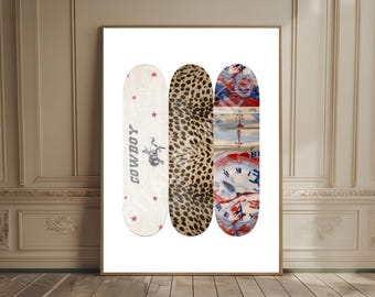 Cheetah Print Skateboard Luxury Fashion USA Cowboy Trendy Hypebeast Red Wall Art Chic Dorm Animal Print Leopard Wall Art Edgy Gift for Her