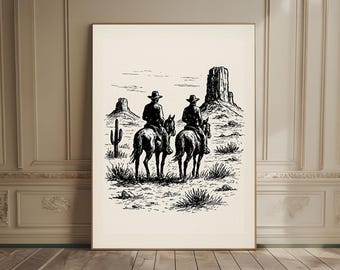 Vintage Cowboy Sketch Print, Country Western Printable Art, Cowboy Poster, Vintage Western Art, Rustic Wall Decor, Western Minimalist Print