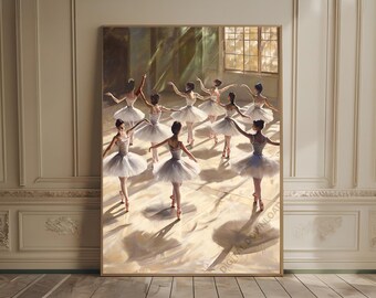 Ballet Dancers Wall Art Print Minimalist Neutral Oil Painting Ballerina Illustration Girls Room Art Deco Dance Studio Art Tiny People Print