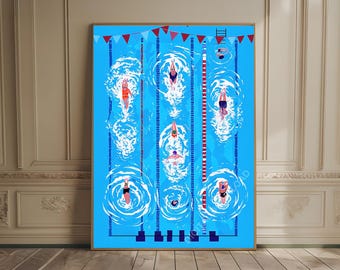 Swimming Pool Wall Art, Swimming Art Print, Swimming Poster, Tiny People Print, Swim Print, Summer Art, Swimming Gift, Tiny Swimmers Poster