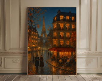Paris Cityscape Cozy Autumn Print Travel Art France Print Cozy Cafe Print Seasonal Decor Moody Fall Print Thanksgiving Decor Parisian Poster