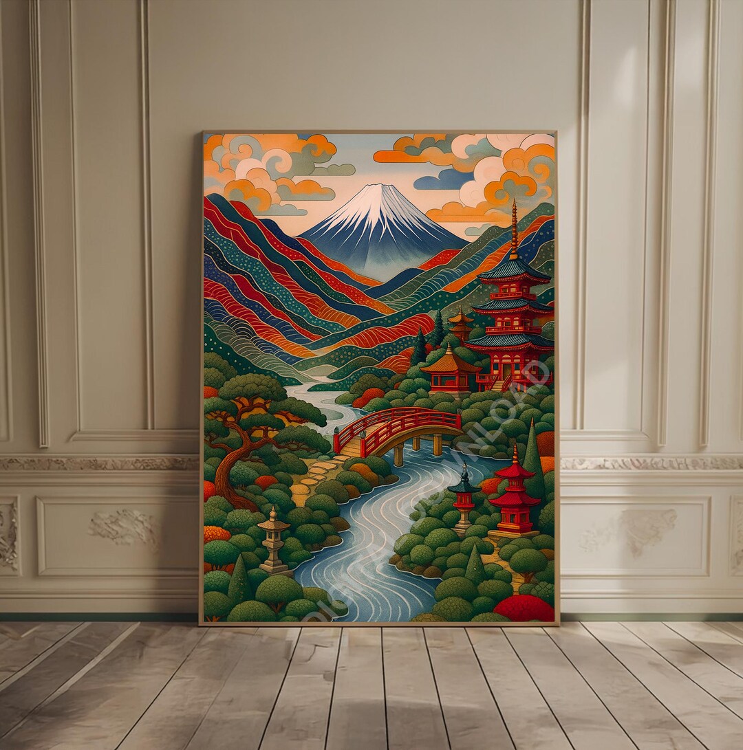 Japan Print Mount Fuji Print Abstract Japanese Mountain Landscape ...