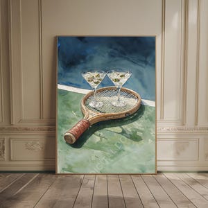 Vintage Tennis Print Country Club Aesthetic Fun Drinks Print Martini Wall Art Trendy Cocktail Poster Tennis Racquet Print Retro Sports Art