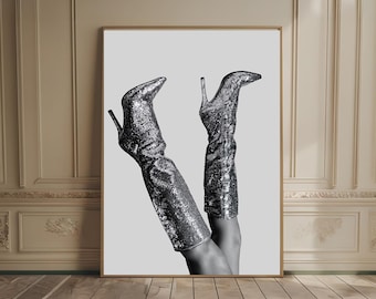 Glitter Heels Poster Glam Wall Art Luxury Fashion Print Black And White High Fashion Poster Hypebeast Room Decor Feminist Poster Chic Prints