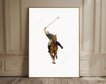 Minimalist Polo Match Print, Trendy Equestrian Art, Horse Rider