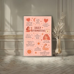 Daily Affirmations Print Therapy Office Pink Aura Print Positive Daily Reminder Poster Mental Health Calming Corner Self Love Dorm Decor