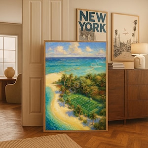 Tennis Court Print Country Club Decor Aesthetic Sports Print Tennis Lover Gift Trendy Tennis Print Green Textured Wall Art Coastal Painting