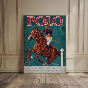 Prezent dla miłośnika koni w stylu vintage polo, jazda konna, wydruk, sztuka o koniach, luksusowy wiejski klub, gracz polo, wystrój domu, prezent jeździecki