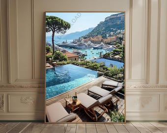 monaco print yacht poster swimming pool art luxury photography print champagne poster old money aesthetic apartment print blue coastal art