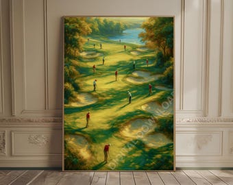Golf Print Tiny Golfers Wall Art Minimalist Golf Print Abstract Sports Poster Vintage Green Decor Gift for Golf Player Golf Course Print