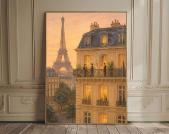 Pintura al óleo de paisaje urbano de París, impresión artística, café, arte de acuarela, obra de arte de paisaje urbano europeo, arte de viaje de Francia, pintura de la Torre Eiffel, impresión de bellas artes