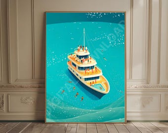 Luxury Yacht Print Luxurious Boat Print Sailing Wall Art Old Money Yacht Print Yacht Club Print Coastal Decor Beach House Print Nautical Art