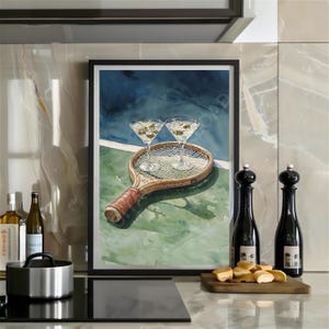 Vintage Tennis Druck Country Club Ästhetik Spaß Getränke Druck Martini Wandkunst Trendy Cocktail Poster Tennisschläger Druck Retro Sport Kunst