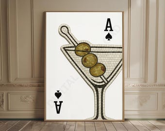 Ace of Spades Print Art Deco Dirty Martini Print Vintage Bar Cart Print Trendy Aesthetic Preppy Room Decor Barcart Retro Playing Card Print