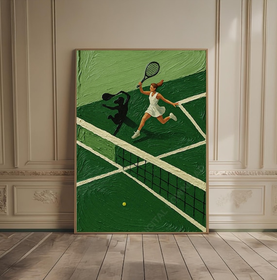 テニスコート油絵カントリークラブセージグリーンウォールアート3D