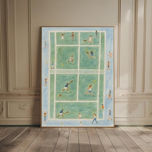 Tennis Print Sporty Wall Art Watercolor Trendy Art Prints Green Wall Decor Tennis Poster Tennis Court Print Tiny People Print Country Club
