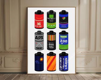 Film Canisters Poster Retro Film Photography Vintage Film Aesthetic Art For Apartment Gift For Photographers Retro Bedroom Wall Decor