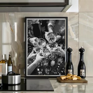 Prost-Druck Schwarz-Weiß-Feier Wandkunst Dirty Martini Champagner Cocktail Bar Warenkorb Kunst Poster Luxus Barcart Art Party Girl Geschenk