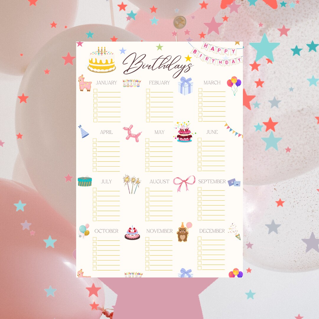 Birthday Tracker Printable Template Birthday Planner - Etsy