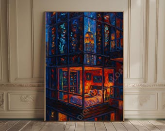 New York City Art Print New York Poster Retro NYC City Night Expressionist Wall Art Aesthetic Wall Print Bold Abstract Cityscape Painting