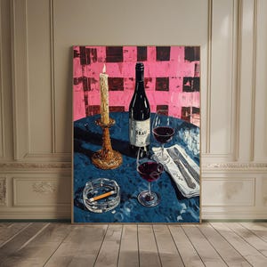 Wine Print Kitchen Wall Art Vintage Rustic Oil Painting Retro Kitchen Decor Wine Bottle Poster Bar Cart Poster Dinner Party Decor Vineyard