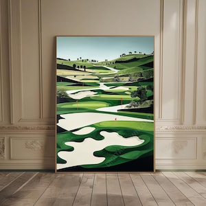 golf print, retro golf decor for man cave, abstract golf oil painting, golf poster, golf course art, tiny people print, sporty wall art gift