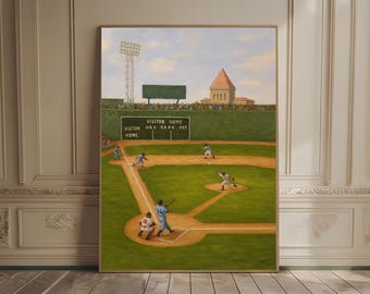 Impresión de béisbol, impresiones deportivas retro, pintura al óleo neutra, arte mural deportivo, impresión de cancha de béisbol vintage, regalo para fanáticos del béisbol, arte para habitación de niño
