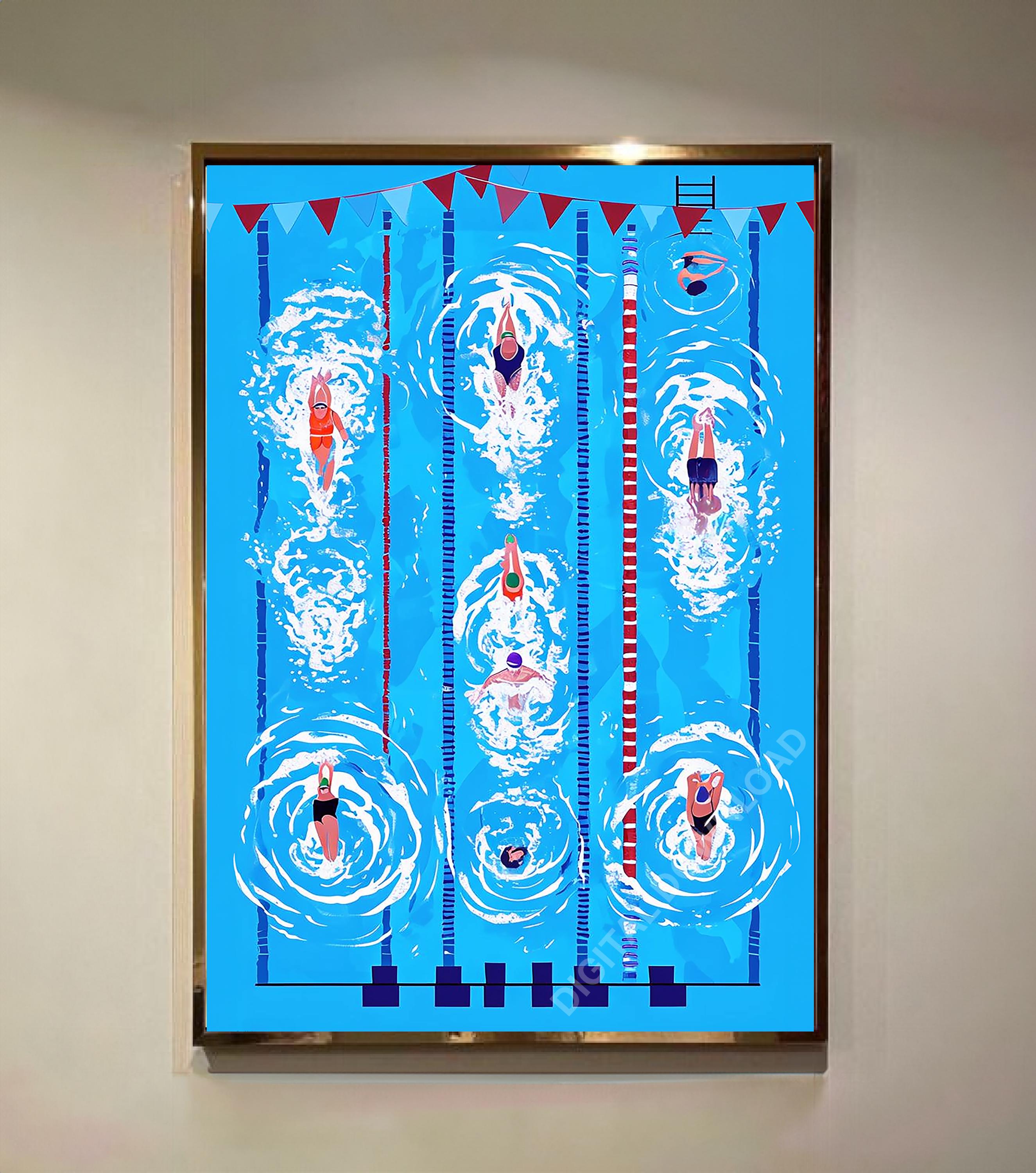 Swimming Pool Wall Art, Swimming Art Print, Swimming Poster, Tiny