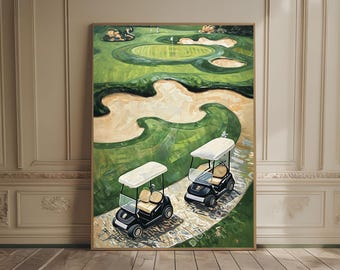 Impresión de golf, regalo de jugador de golf, impresión abstracta de campo de golf, arte de palo de golf, decoración de club de campo, estética de dinero antiguo, pintura al óleo con textura verde