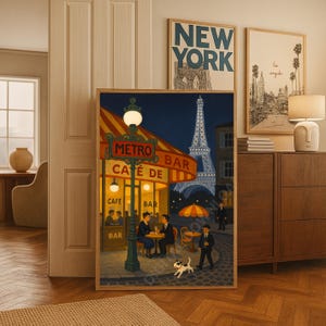 Paris Cafe Print Parisian Cityscape Oil Painting Paris Print Cafe Watercolor Art Cityscape Travel Art Print France Poster Retro Europe Print