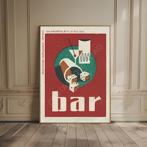 Vintage Bar Poster Red Bar Print Vintage Beverage Poster Retro Bar Cart Wall Art Dirty Martini Cocktail Poster Cheers Happy Hour Barcart Art