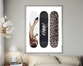 Xbsifyiooa Leinwandbild Leoparden Skateboard - C'est La Vie Zitat Druck | Trendige Wanddekoration 30,5cm