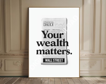 Wall Street Minimalist Black and White Wall Art Financial Newspaper Print Finance Bro Gift Money Motivational Office Art Stock Investor Gift