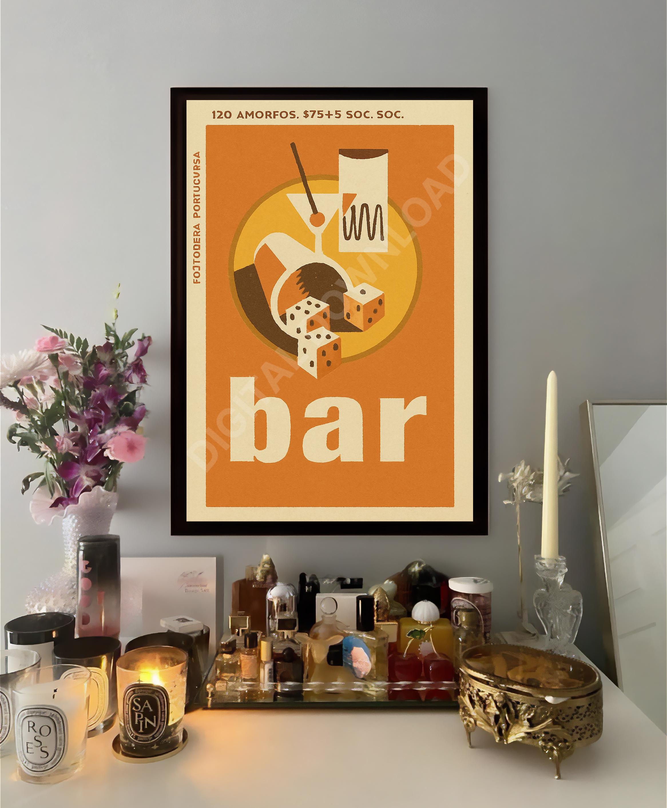 Bar Art Print Vintage Liquor Poster Trendy Bar Cart Wall Art Funky Bar ...