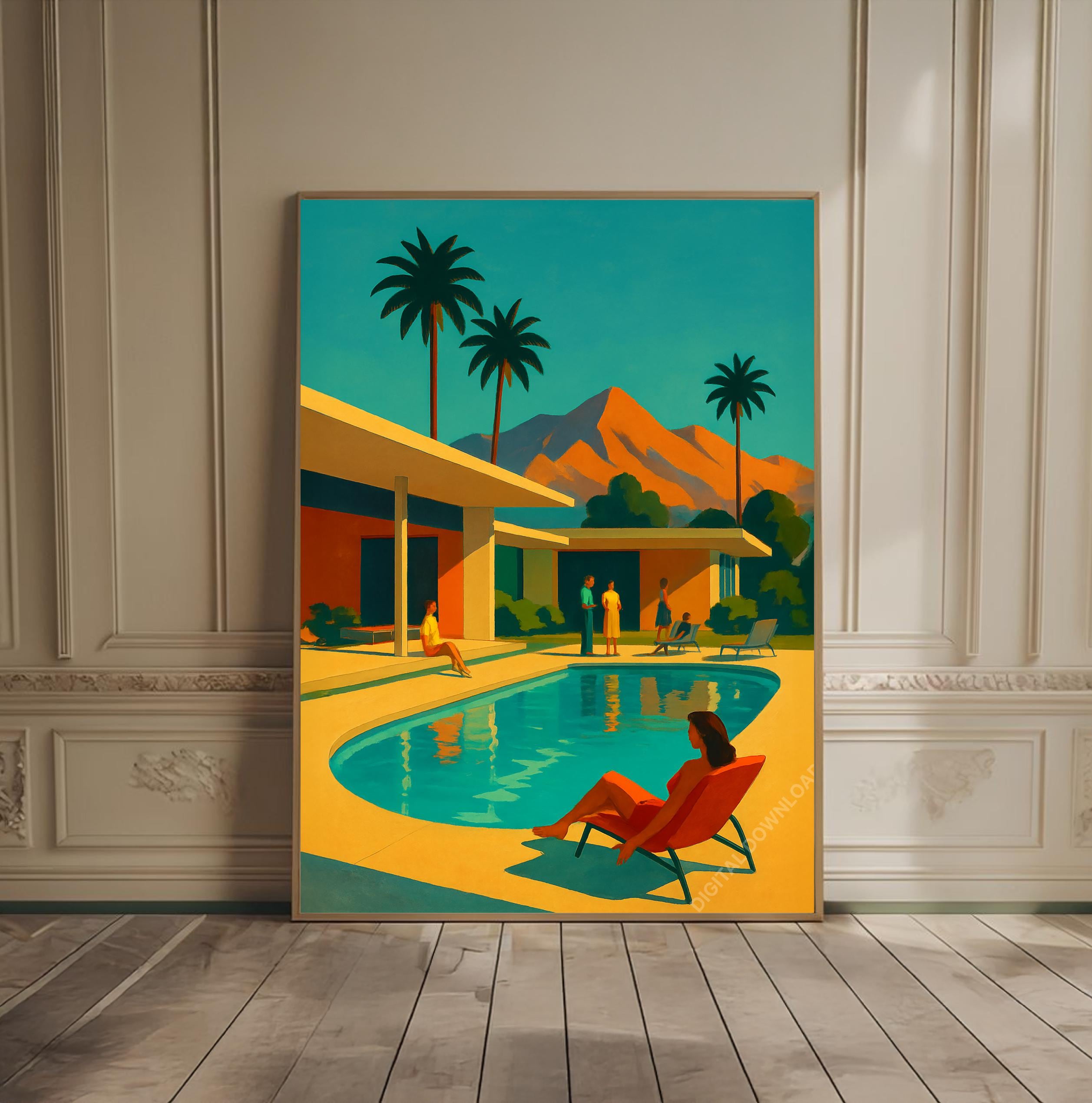 Palm Springs Retro Poster Mid Century Poolside Oasis Poster, Palm
