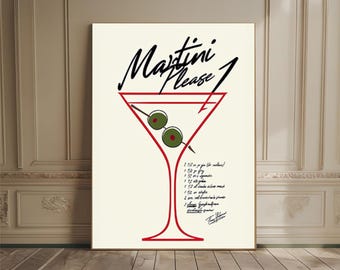Dirty Martini Please Print | Vintage Cocktail Bar Cart Art | Martini Recipe Print (Digital Download)