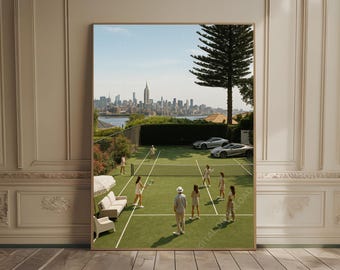 tennis court print old money aesthetic luxury car print new york skyline nyc cityscape tennis poster high society vintage photography print