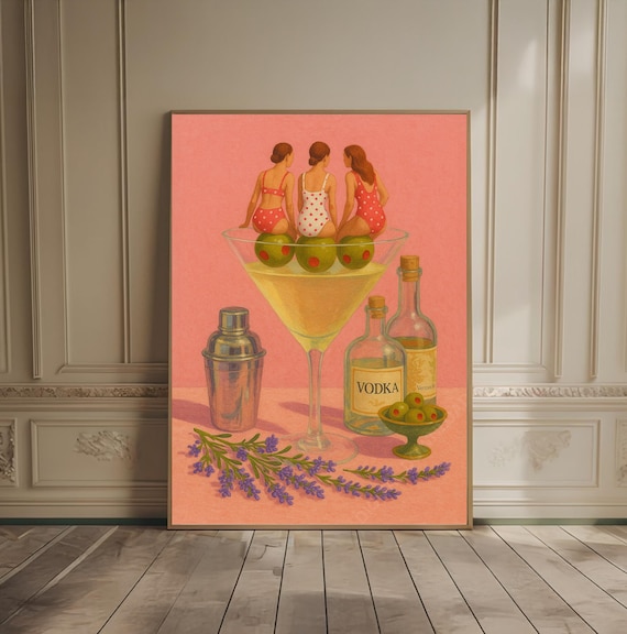 Vintage Dirty Martini Bar Print Abstract Oil Painting Vodka Print